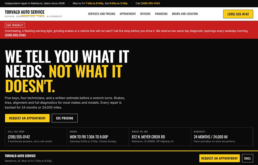 Torvald Auto Service website